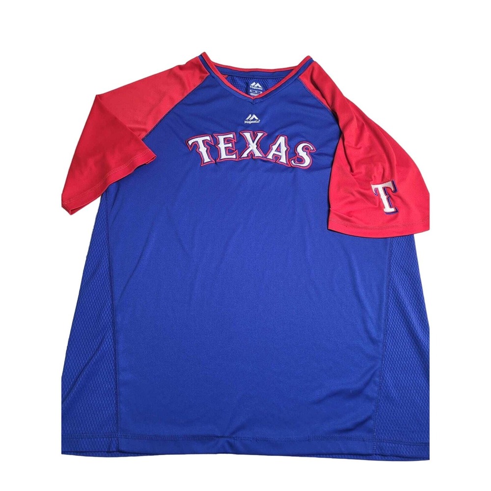 Majestic Men's Royal/Red Texas Rangers City Rep Closer Raglan‎ V-Neck XL